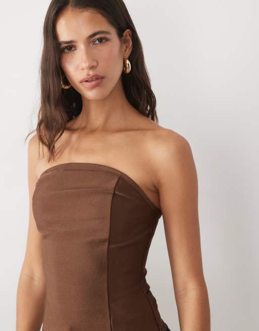 ASOS DESIGN bandage bandeau top in chocolate, 2 of 4