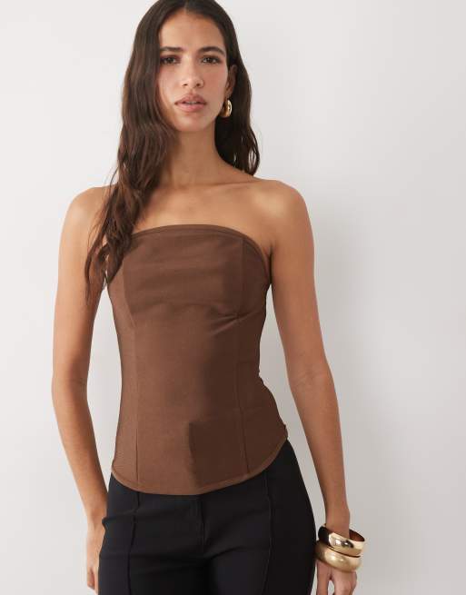 ASOS DESIGN bandage bandeau top in chocolate, 4 of 4