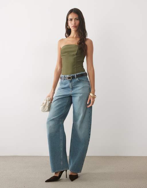 ASOS DESIGN bandage bandeau top in khaki, 2 of 4