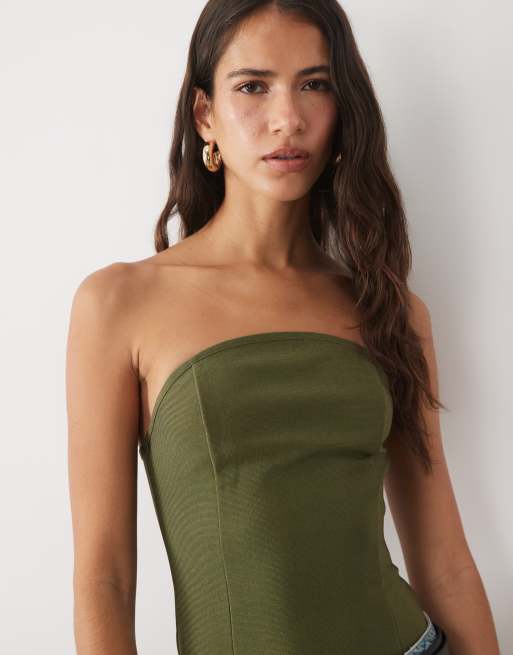 ASOS DESIGN bandage bandeau top in khaki, 3 of 4