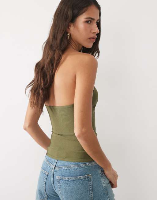 ASOS DESIGN bandage bandeau top in khaki, 4 of 4