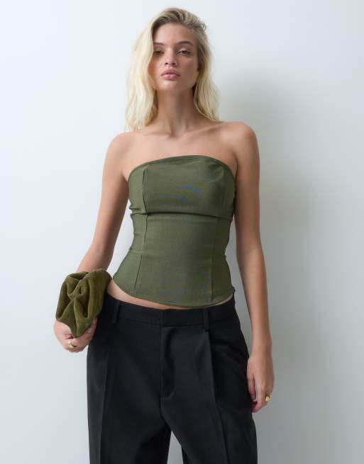 ASOS DESIGN bandage bandeau top in khaki, 5 of 5