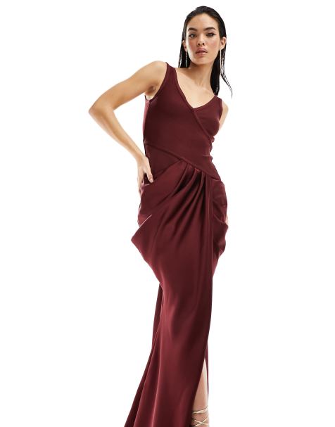 Velvet Cowl Neck High Slit Backless Slip Maxi Dress - Purple – Rosedress