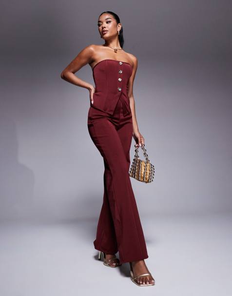 ASOS DESIGN - Bandage broek met recht in bordeauxrood, deel van co-ord set - view 1