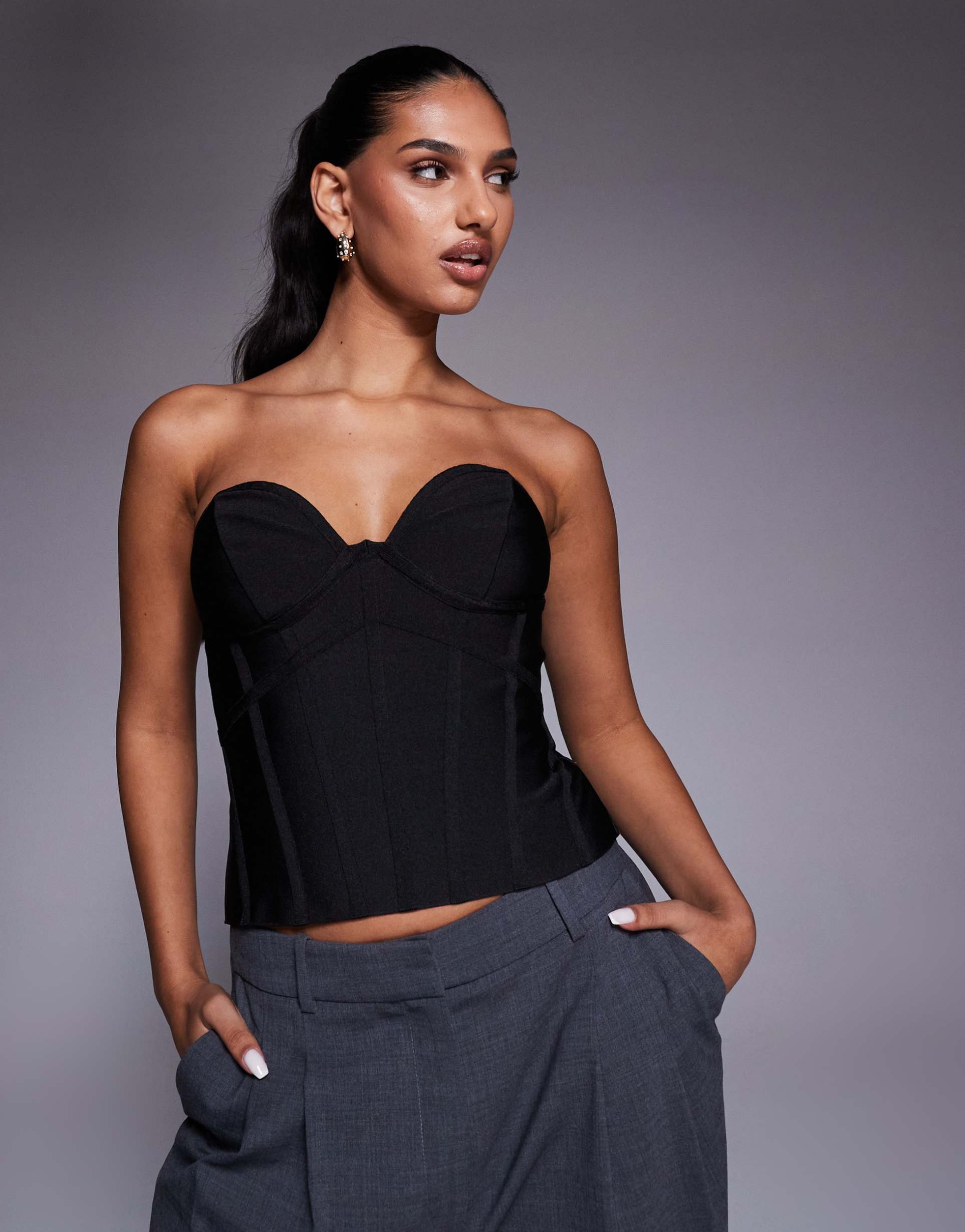 asos design bandage bust cup strapless corset top in black