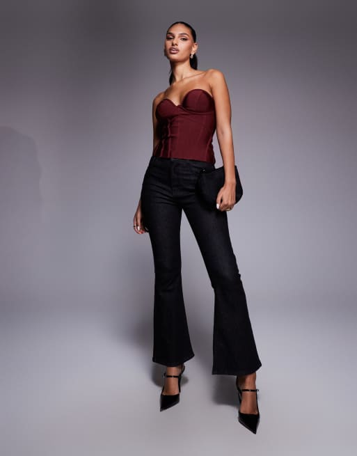 ASOS DESIGN bandage bust cup strapless corset top in burgundy, 3 of 4