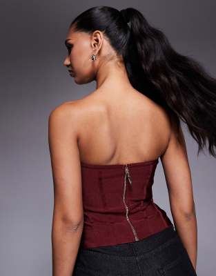 Asos Design Bandage Bust Cups Strapless Corset Top In Red