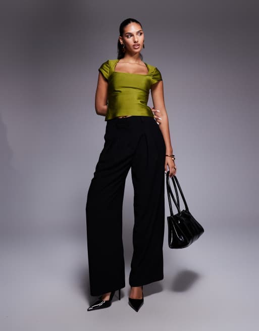 ASOS DESIGN bandage cap sleeve square neck top in green, 2 of 4