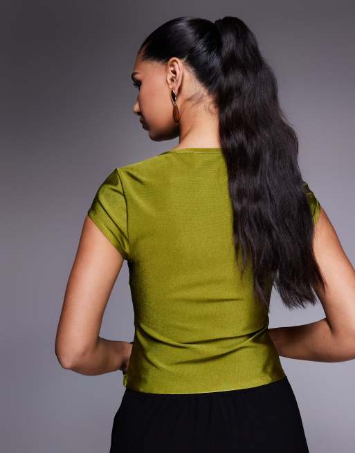 ASOS DESIGN bandage cap sleeve square neck top in green, 3 of 4