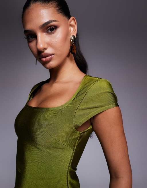 ASOS DESIGN bandage cap sleeve square neck top in green, 4 of 4