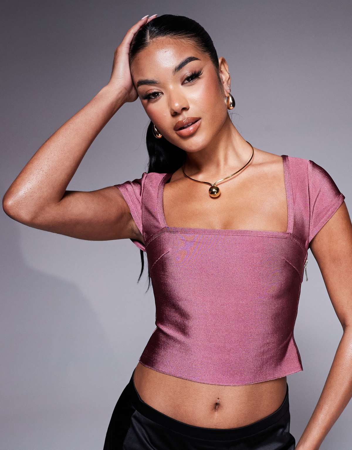 ASOS DESIGN bandage cap sleeve square neck top in mauve