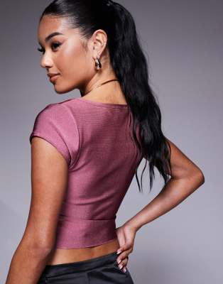 ASOS DESIGN bandage cap sleeve square neck top in mauve