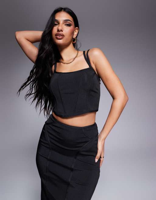 ASOS DESIGN bandage corset cami top and midi skirt set in black ASOS