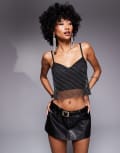 [ASOS DESIGN] ASOS DESIGN bandage corset top with fishnet hotfix overlay in black 14 Black