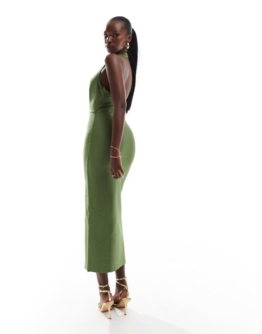 army green bandage dress Bodycon Collection Women's Olive Green Bandage Off the Shoulder V Neck Dress, XL