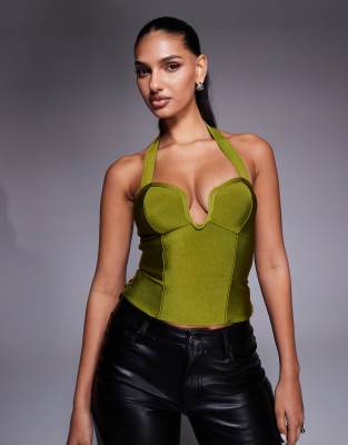 ASOS ASOS DESIGN bandage halter neck top with scoop neckline detail in green | ASOS