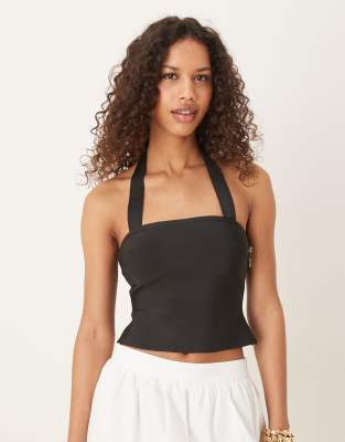 ASOS DESIGN bandage halter strap top in black - view 1