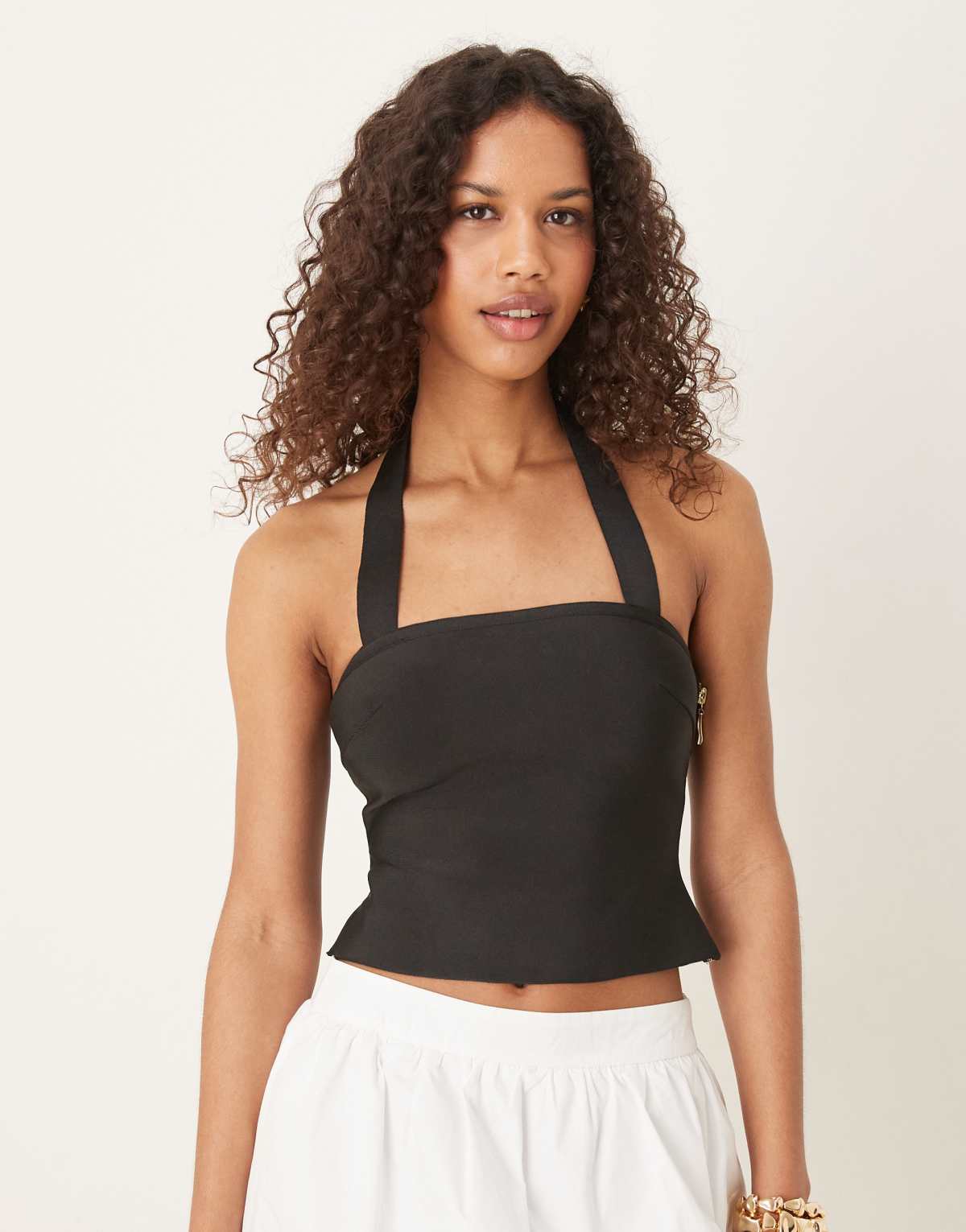 ASOS DESIGN bandage halter strap top in black