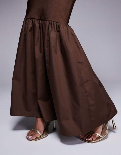 ASOS DESIGN bandage peplum maxi skirt in chocolate (part of a set), 2 of 5