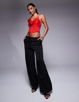 Asos Design Bandage Satin Overlay Halterneck Top In Red