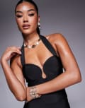 [ASOS DESIGN] ASOS DESIGN bandage scoop detail halter neck top in black (part of a set) 14 Black
