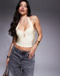 [ASOS DESIGN] ASOS DESIGN bandage scoop detail halter neck top in buttermilk-Yellow 8 Buttermilk