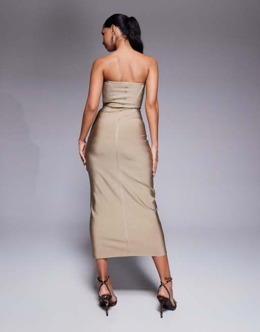 ASOS DESIGN bandage seam detail midi dress in stone, 2 of 4