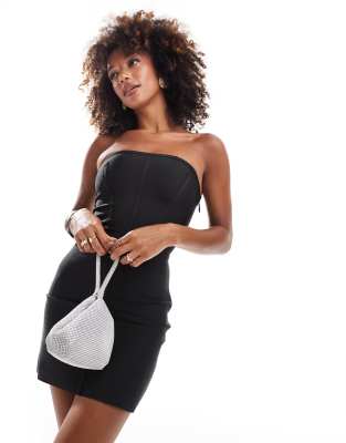 bandage seam detail mini bandeau dress in black