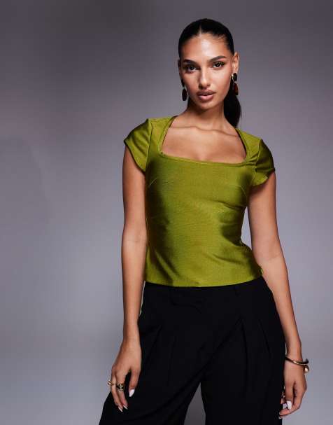 ASOS DESIGN - Bandage top met vierkante hals en kapmouwtjes in groen - view 1