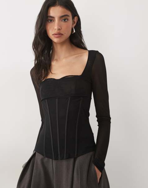 ASOS DESIGN bandage top with mesh sleeves in black - view 1