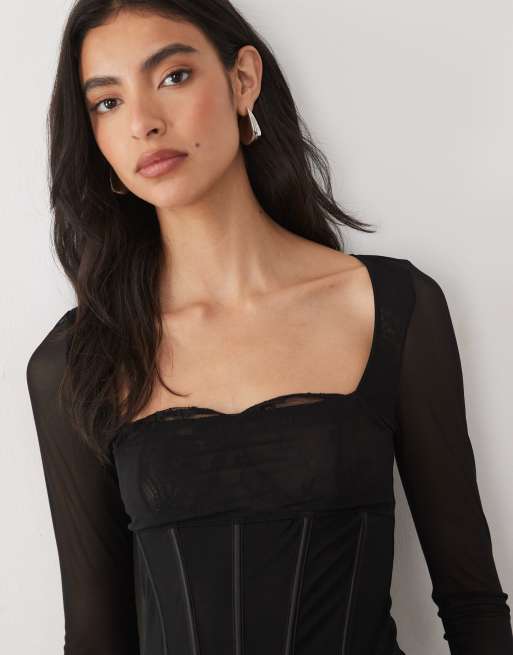 ASOS DESIGN bandage top with mesh sleeves in black, 2 of 4