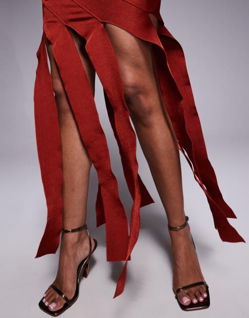 ASOS DESIGN – Bandagen-Maxikleid in dunklem Kirschrot mit One-Shoulder-Träger und drapierten Details, 4 von 4
