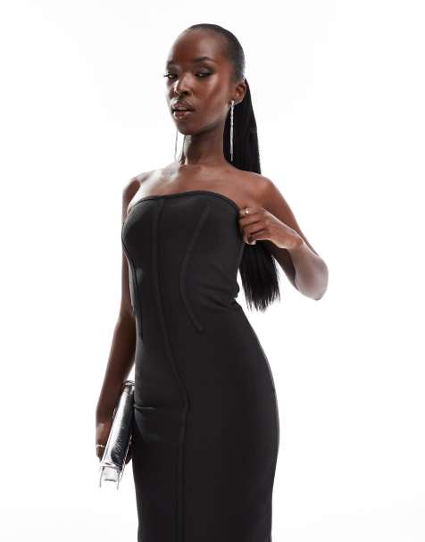 ASOS DESIGN – Bandagen-Midikleid in Schwarz mit Ziernaht - view 1