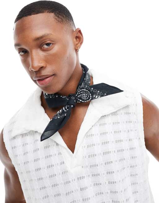 ASOS DESIGN - Bandana à motif cachemire - Noir et blanc