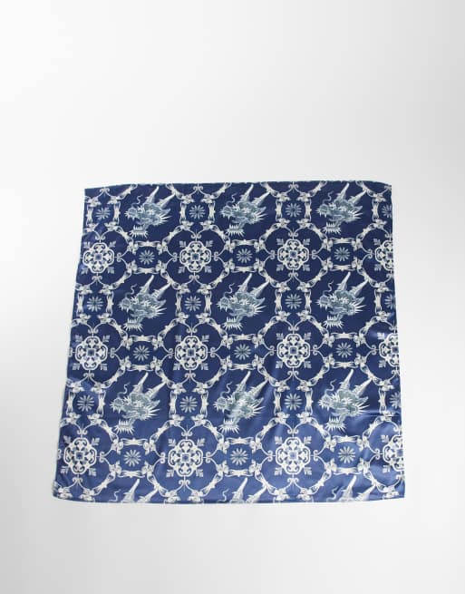 ASOS DESIGN - Bandana en satin à fleurs - Bleu marine, 3 de 4