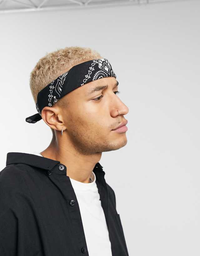 ASOS DESIGN bandana in black cotton with white paisley print - BLACK