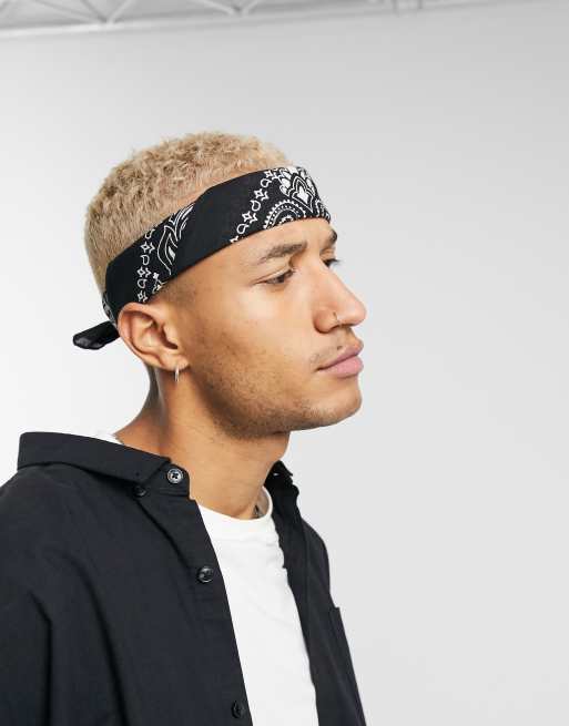 ASOS DESIGN bandana in black cotton with white paisley print