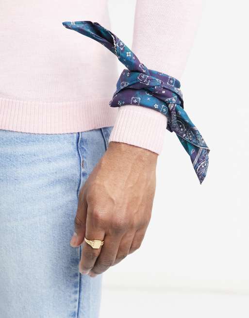 ASOS DESIGN bandana in blue with paisley bandana print design, 3 of 4