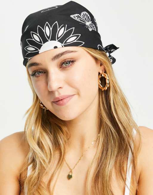 ASOS DESIGN - Bandana in cotone con motivo anni '90, colore nero