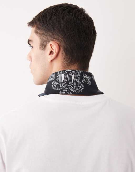 ASOS DESIGN - Bandana in cotone nera con stampa cachemire , 2 di 3