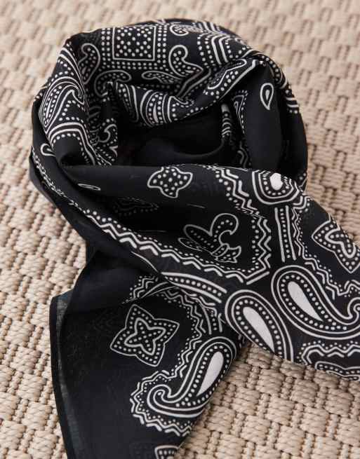 ASOS DESIGN - Bandana in cotone nera con stampa cachemire , 3 di 3
