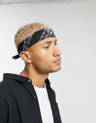 ASOS DESIGN bandana in organic cotton with black paisley print