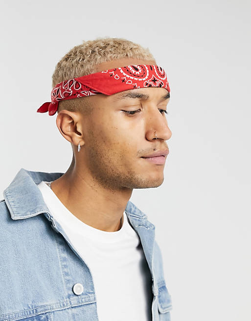 ASOS DESIGN bandana in red cotton with paisley print - RED