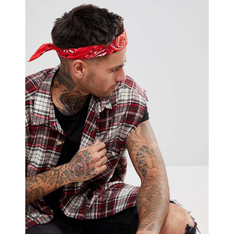 ASOS DESIGN - Bandana rossa in cotone con stampa cachemire