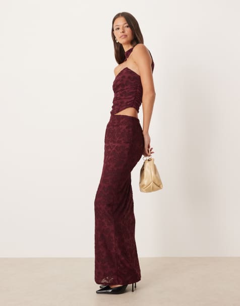 ASOS DESIGN bandeau and maxi skirt set in wine - view 1