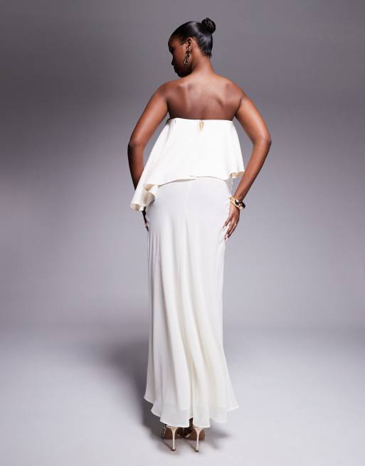ASOS DESIGN - Robe bandeau longue asymétrique en tissu coupé en biais - Ivoire