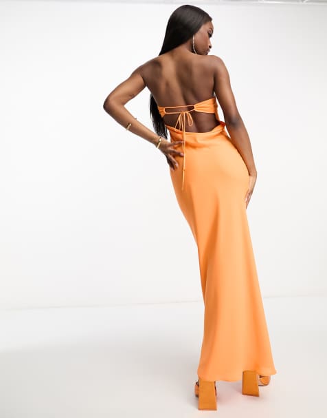 strapless open back dress Mermaid Style Burnt Orange Sequins Prom Dress with Side Slit Long Leng –  Ballbella main image 0