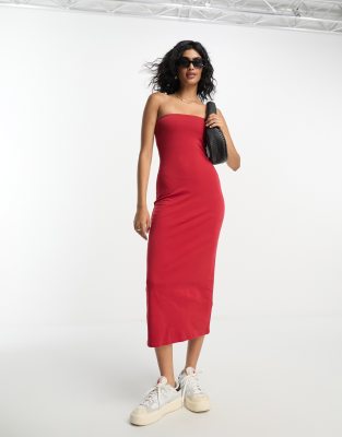 Asos Design Bandeau Body-conscious Midi Dress In Chilli Red