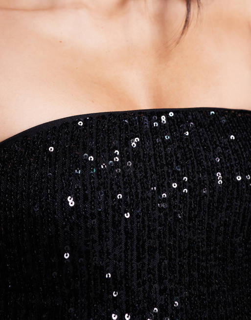 ASOS DESIGN - Bandeau body met lovertjes in zwart, 2 van 4
