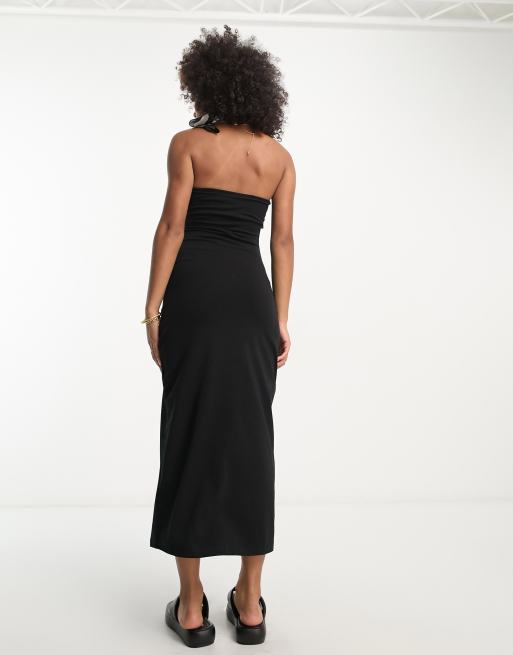 asos bodycon dress midi Asos Bodycon Midi Dress Women's Size 8 Black Long Sleeve Square Neck Cotton